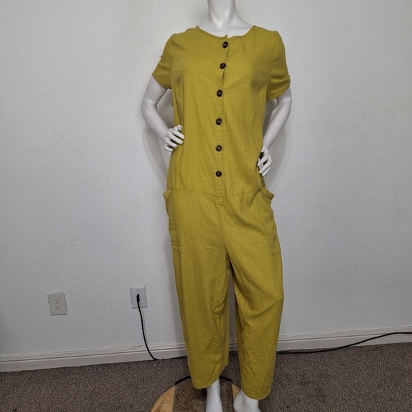 Asos Lagenlook Linen Blend Relaxed Fit W/Pockets Button Front Boiler Jumpsuit 16 - Picture 1 of 15